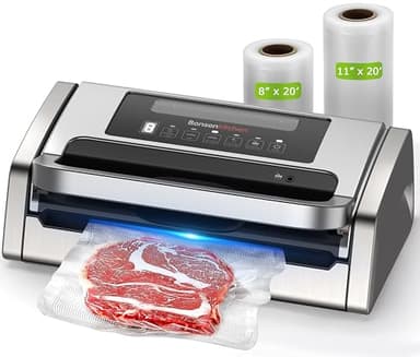 Bonsenkitchen Vacuum Sealer Machine, Powerful Low-Noise Food Vacuum Sealer, Globefish Technology for High-Speed Continuous Working (Full Silver) - Image 1