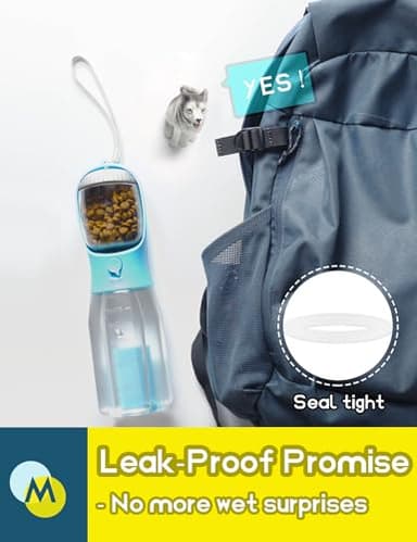 MoonyMars Portable Dog Water Bottle, 3-in-1 Travel Bowl with Food Container & Poop Bag Holder, Pet Dispenser Summer Outdoor Walking Hiking Accessories for Small Dogs - Blue, 10oz - Image 7