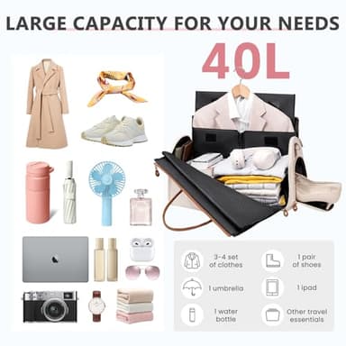 Convertible Garment Duffle Bag for Travel, Carry On Garment Bag for Women, 2 in 1 Travel Garment Bag with Shoe Compartment, Foldable Suit Travel Bag for Hanging Clothes, Beige - Image 6