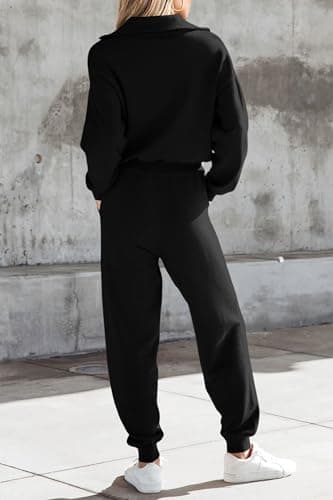 PRETTYGARDEN Women's 2 Piece Sweater Set Pullover Zip Up Sweatshirt Jogger Sweatpants Tracksuit Casual Outfit (Black,Medium) - Image 2