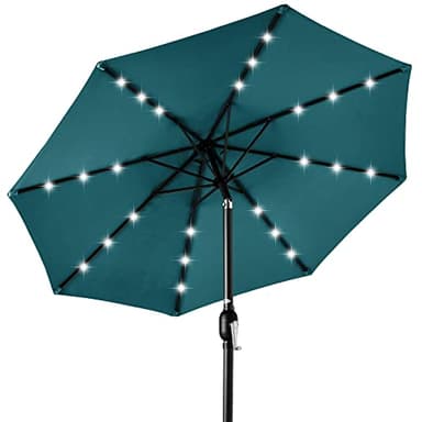 Best Choice Products 10ft Solar Polyester LED Lighted Patio Umbrella w/Tilt Adjustment and UV-Resistant Fabric - Cerulean - Image 1