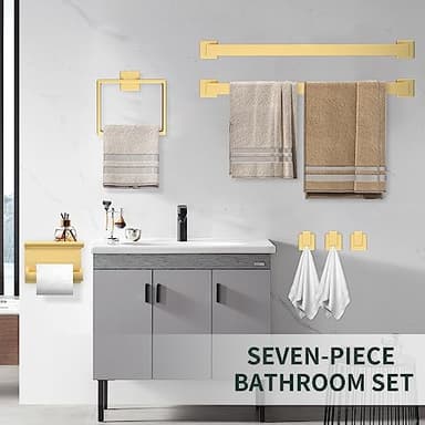 Dorudon atrox 7 Piece Gold Bathroom Hardware Set with Brushed Gold Bathroom Accessories - Square 2 Towel Bars Towel Rack Stainless Steel 23-Inch - Image 6