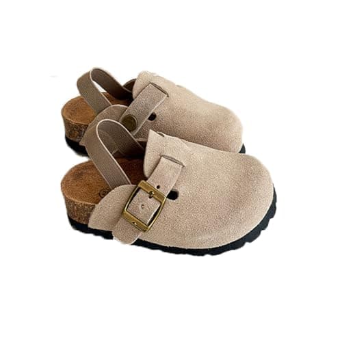 Kids Suede Clogs Toddler Clogs Boys Girls Sandals Cork Adjustable Buckle Mules (Apricot, Toddler, 7, Numeric Range, US Footwear Size System, 7.5, Medium) - Image 1