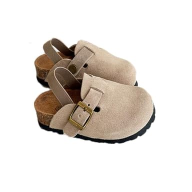 Kids Suede Clogs Toddler Clogs Boys Girls Sandals Cork Adjustable Buckle Mules (Apricot, Toddler, 7, Numeric Range, US Footwear Size System, 7.5, Medium) - Image 1