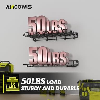 Amoowis Power Tool Organizer, Drill Holder Max 50lb load & Assembly-free by Heavy Duty Metal, 4 Slots 2 Shelves for Cordless Drill Organizer in Garage/Workshop/Pegboard/Shed Suitable for Father's Day - Image 3