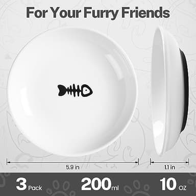 Kitwinney Cat Food Bowls, Whisker Friendly Ceramic Cat Bowls with Nonslip Silicone Bottom, Pack of 3 Quiet Cat Dishes and Plates for Feeding Indoor Cats, Kittens and Small Dogs(Fishbone) - Image 5