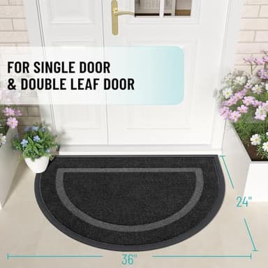 OLANLY Half Circle Door Mat Indoor Outdoor Entrance Welcome, Waterproof All-Season, All-Weather Doormat, Sturdy Natural Rubber, Low Profile, Easy Clean Patio Porch Entryway Mat, 36x24, Black - Image 3