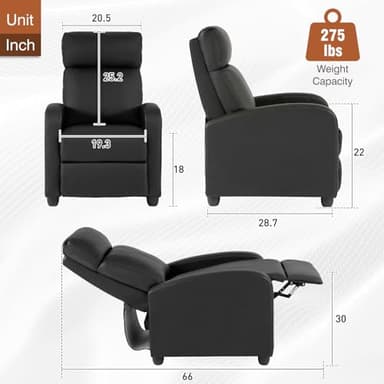 BestMassage | Recliner Chair | No Massage Function | Leather Black | with Lumbar Support, Adjustable Push Back, Wide Armrests, Footrest & Padded Seat | Easy Assembly | for Living Room, Home Theatre - Image 3