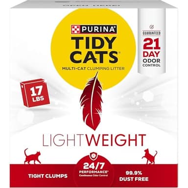 Purina Tidy Cats LightWeight 24/7 Performance Odor control, Multi-Cat, Clumping, 99.9 Percent Dust Free Cat Litter - 17 lb. Box - Image 1