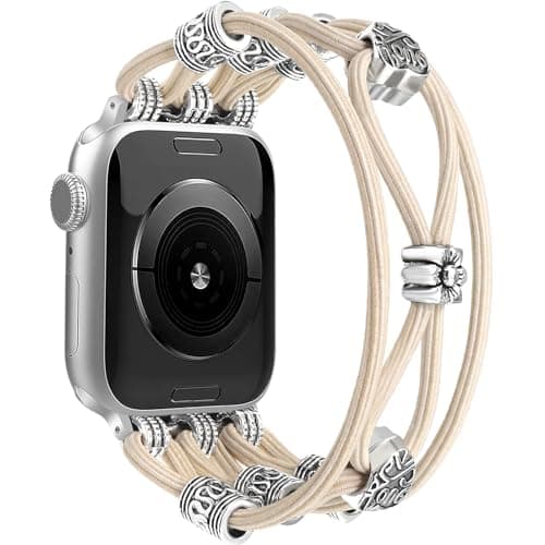 Newlibery Beaded Bracelet Compatible with Apple Watch Band 40mm 41mm 38mm 42mm(S10/11) Women Boho Braided Solo Loop Nylon Stretchy Dressy Replacement Strap for iWatch Series 11/10/9/8/7/6/5/4 SE 3/2/1 - Image 1