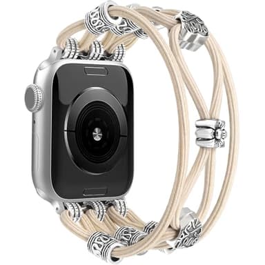 Newlibery Beaded Bracelet Compatible with Apple Watch Band 40mm 41mm 38mm 42mm(S10/11) Women Boho Braided Solo Loop Nylon Stretchy Dressy Replacement Strap for iWatch Series 11/10/9/8/7/6/5/4 SE 3/2/1 - Image 1