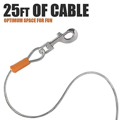 BV Dog Tie Out Cable 25 Feet - Heavy Duty Dog Lead up to 90 Pounds - Reflective & Rust-Free with Quick Release Swivel Clips & 360° Rotating Clasp - Tangle-Free Dogs Runner for Yard (Silver, Single) - Image 7