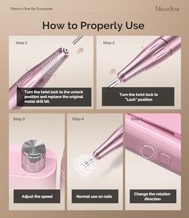 MelodySusie Entry-Level Clip-On Cordless Essential Nail Drill, SC300F 30000RPM E-File with LCD Display for All Manicure Shaping & Gel Removal, Ideal for Training, Nail Art Practice & Home Use, Pink - Image 4
