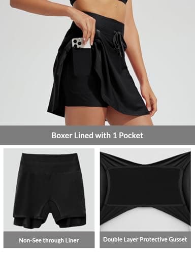 baleaf Women's Swim Skirt with Boxer Liner High Waisted Tummy Control Modest Tankini Swimsuits 2025 Zipper Pocket Skorts Bathing Suit Flowy Swimming Bottoms Black L - Image 3