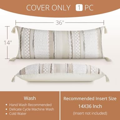 Silkena Decorative Lumbar Pillow Cover 14x36 Boho Long Body Pillow Cover for Bed Beige Farmhouse Neutral Accent Textured Throw Pillowcase for Bedroom Living Room Couch Sofa Home Decor (Cover ONLY) - Image 2
