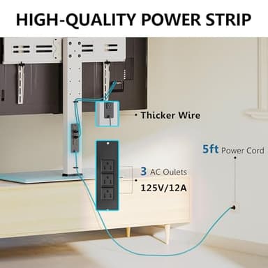 FITUEYES Universal TV Stand with Power Outlets for 50-85 inch TVs, Swivel&Height Adjustable Tall TV Stand for Bedroom Living Room, 27.5''Large Tempered Glass Base Holds up to 143 lbs, Ivory White - Image 2