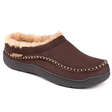 Zigzagger Men's Slip On Moccasin Slippers, Indoor/Outdoor Warm Fuzzy Comfy House Shoes, Fluffy Wide Loafer Slippers,Coffee, 10.5 D(M) US - Image 3