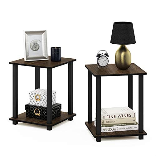 Furinno Simplistic Set of 2 End Table, Columbia Walnut/Black - Image 1