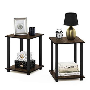 Furinno Simplistic Set of 2 End Table, Columbia Walnut/Black - Image 1