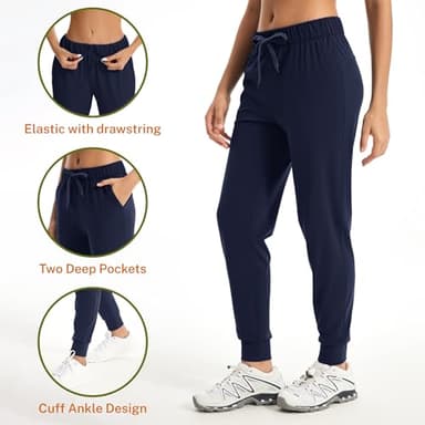 Trryln Women's Joggers Pants with Pockets Drawstring Running Sweatpants Workout Casual Tapered Pants Navy Blue - Image 3