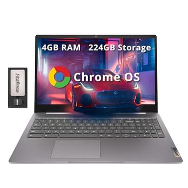 Lenovo Ideapad 3 15.6" FHD Chromebook, Intel Celeron N4500, 4GB RAM, 224GB Storage (64GB SSD+160GB Docking Station Set), Intel UHD Graphics, Full Size Keyboard, Chrome OS, Artic Gray - Image 1