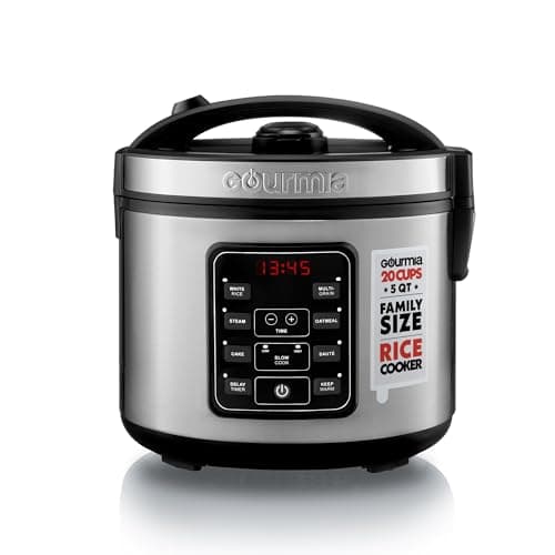 Gourmia Rice Cooker – 5 Qt Capacity, 20 Cup Cooked, 10 Cup Uncooked, Digital Controls, 6 Cooking Presets, Grain Cooker & Steamer, Nonstick Pot, Steam Tray, Delay Timer, Keep Warm, Stainless Steel - Image 1