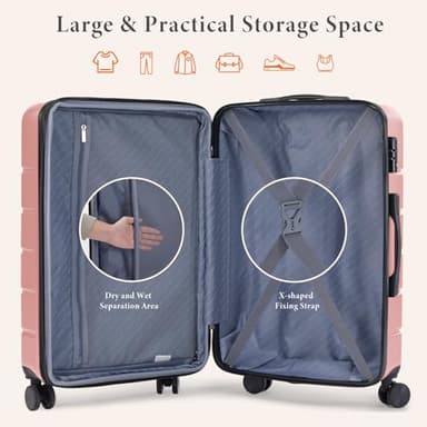 Sweetcrispy Luggage Travel Hard Shell Suitcases with TSA Lock, Pink, 3-Piece Set (20/24/28) - Image 6