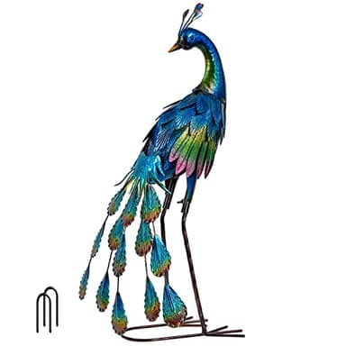 TERESA'S Collections Outdoor Decor Peacock Yard Art Garden Sculptures & Statues,Blue Small Metal Bird Lawn Ornaments,22.4" Outside Mardi Gras Decorations for Porch,Patio,Pond Decor,Gifts for Mom - Image 1