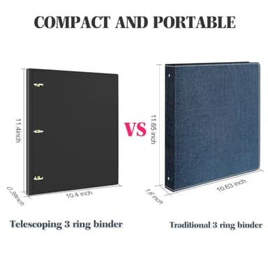 INFUN Telescoping 3 Ring Binder - 4PCS-Black,Portable Plastic 3 Ring Binder with Telescoping Spine, Binders with Foldable Front Cover Holds 8.5" x 11" Paper for School,Office and Homes - Image 3