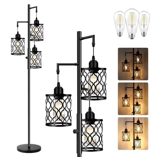 Dimmable Farmhouse Floor Lamp, Industrial Floor Lamp for Living Room with 3 X 6W LED Bulbs, 3 Light Rustic Standing Tall Lamp for Bedroom, Office, 68" - Image 1
