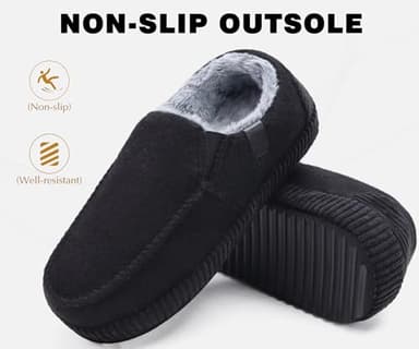 ONCAI Men's Slippers 2025 Cotton-Blend Moccasins Warm Closed Back Corduroy House Slippers with High-Density Felt Fuzzy Indoor Outdoor Comfortale Yoga Mat Rubber Soles Felt Black Size 7 - Image 5