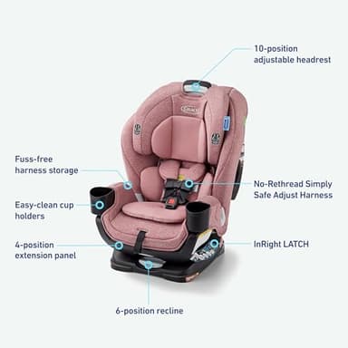 Graco Extend2Fit 3-in-1 Convertible Baby Car Seat, Rear and Forward Facing, Adjustable Extension Panel for Extra Legroom, Talia - Image 6