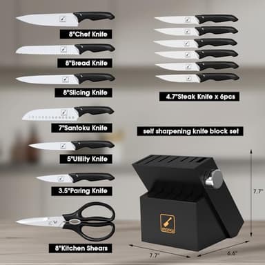 Knife Sets, imarku Kitchen Knife Block Set, 14 Pcs High Carbon Stainless Steel Knife Set, Ultra-Sharp Knives Set for Kitchen with Built-in Sharpener, Dishwasher Safe, New Home Essentials, Black - Image 4