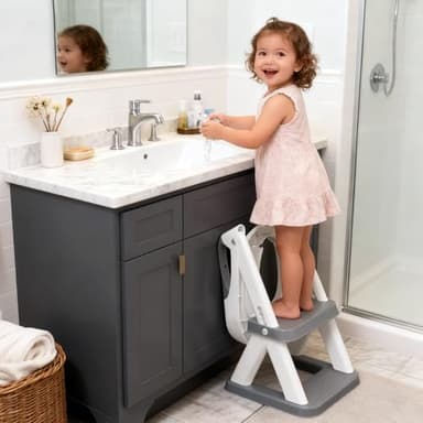 Potty Training Seat, SKYROKU 8868 Upgrade Toddler Toilet Seat for Kids Boys Girls, 2 in 1 Potty Training Toilet, Splash Guard Anti-Slip Pad Step Stool,New Sector-Shape Stabilized Base (Grey) - Image 3