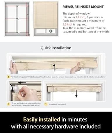 UNISHADES No Drill Blinds for Windows 1" Vinyl L-Shaped Slats Cordless Mini Blinds for Home, for Window Size 47" W × 64" H Grey - Image 8