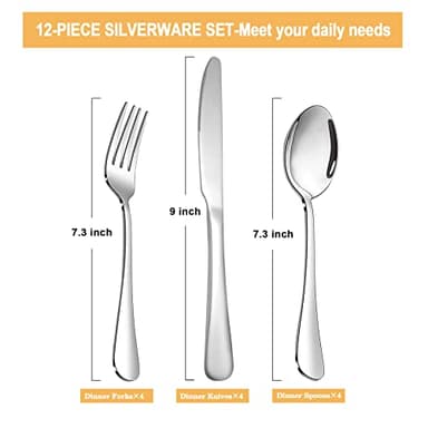 Silverware Set,SANTUO Stainless Steel Knives Spoon Forks Set for Home, Kitchen and Restaurant, Mirror Polished& Dishwasher Safe (12pcs-Silverware set) - Image 2
