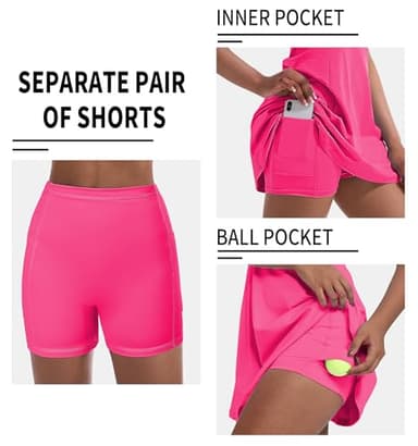 Tennis Dress for Women, Tennis Golf Dresses with Built in Shorts and Pockets for Sleeveless Workout Athletic Dresses Rose Red - Image 3