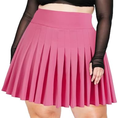 Moon Wood Women's Plus Size Pleated Tennis Skirt- Girls High Waist Athletic Golf Skirts with Shorts Hot Pink - Image 1