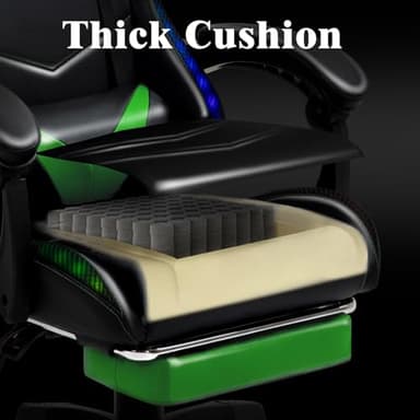 Czlolo Gaming Chair, Racing Style RGB LED Lights Gaming Chairs for Adults and Kids, Lumbar Massager Gamer Chair, High Back Reclining Computer Chair with Footrest and Headrest (Black/Green) - Image 8