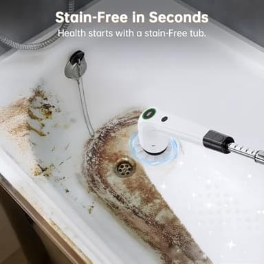 PUFTEM Electric Spin Scrubber, Cordless Shower Scrubber with 8 Scrub Brush, 2 Speed with Adjustable Extension Handle, Battery Level Display, Power Scrubber for Bathroom Bathtub Tile Floor (Black) - Image 3