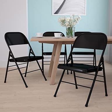 Flash Furniture 4 Pack HERCULES Series Triple Braced & Double Hinged Black Metal Folding Chair - Image 2