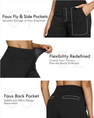 G4Free Black Yoga Pants for Women Wide Leg Sweatpants with Pockets Business Casual Dress Office Pants Straight Leg Stretch High Waisted Pants Tumy Control(Black,S,27") - Image 2