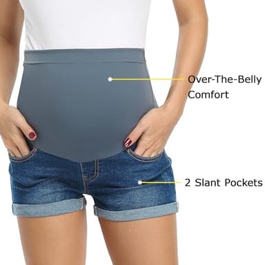 fitglam Women's Maternity Jean Shorts Over Belly Pregnancy Denim Shorts Maternity Casual Lounge Clothes - Image 2