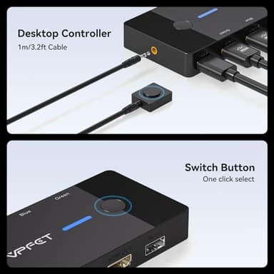 HDMI KVM Switch 1 Monitors 2 Computers 4K@60Hz USB KVM Switches 2 Ports for 2 PC Sharing Single Monitor and Keyboard Mouse with Wired Extend Controller Plug and Play - Image 5