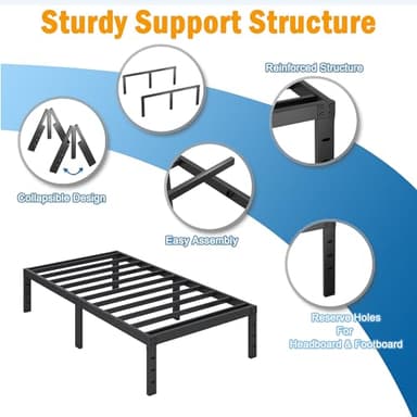 SHLAND Bed Frame Twin, 18 Inch Metal Twin Platform Bed Frame No Box Spring Needed, Mattress Foundation, Storage Space, No Noise, Easy Assembly - Image 4