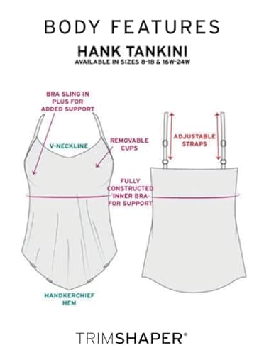 TrimShaper Womens Adjustable Hank Swim Tankini Top with Built-in Bra Support, Stitched Up, 24W - Image 5