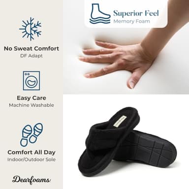 Dearfoams Women's Melanie Terry Thong Slipper, Black, 9-10 - Image 5