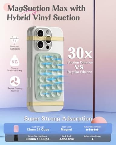 MagSuction Max Magnetic Suction Phone Mount for MagSafe, Hands-Free Phone Holder, Compatible with iPhone MagSafe Phone Case, Perfect for TikTok Videos and Selfies, Light Green - Image 3