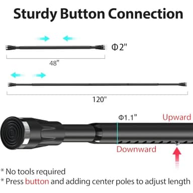 Extra Long Tension Rod with Shower Rod Holder No Drill, Stainless Steel Adjustable Shower Curtain Rod for Bathroom Windows Closet 48-120 Inch Non Slip Matte Black - Image 5
