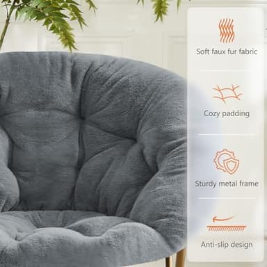 Sweetcrispy Cozy Saucer Chairs Faux Fur Living Room Reading Lounge Furniture Folding Comfy with Soft Thick Padded Seat Metal Frame Modern Style for Bedroom Home Adults, X-Large, Grey - Image 8